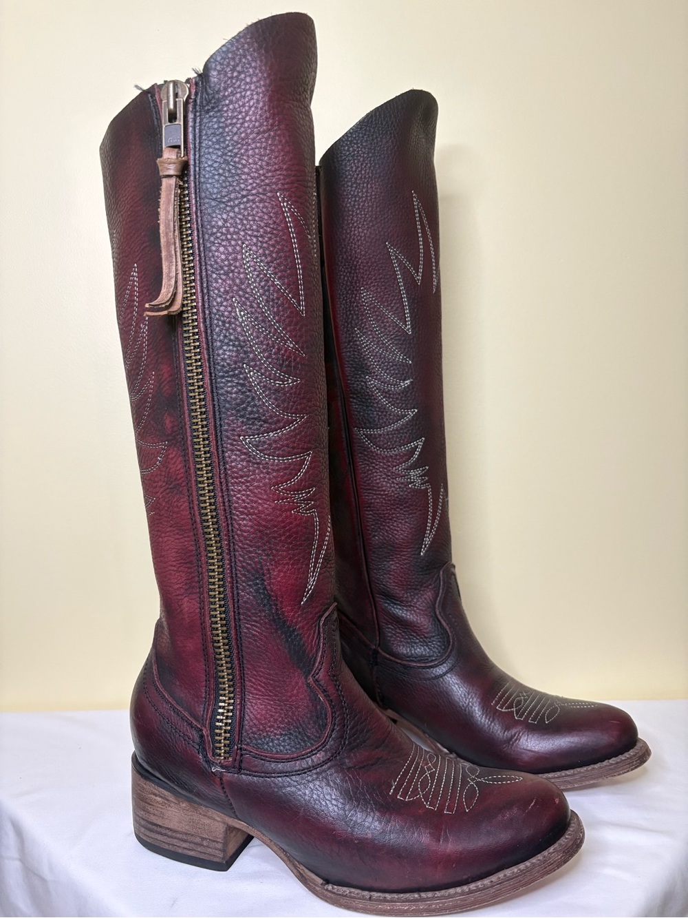 Freebird by Steven Deep Burgundy Over-the-Knee Leather Riding Boots Size 8